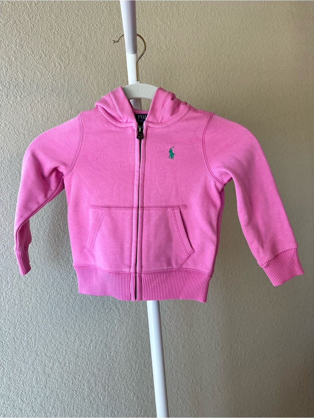 Polo Ralph Lauren kids pink with green pony full zip hoodie sweatshirt size 2